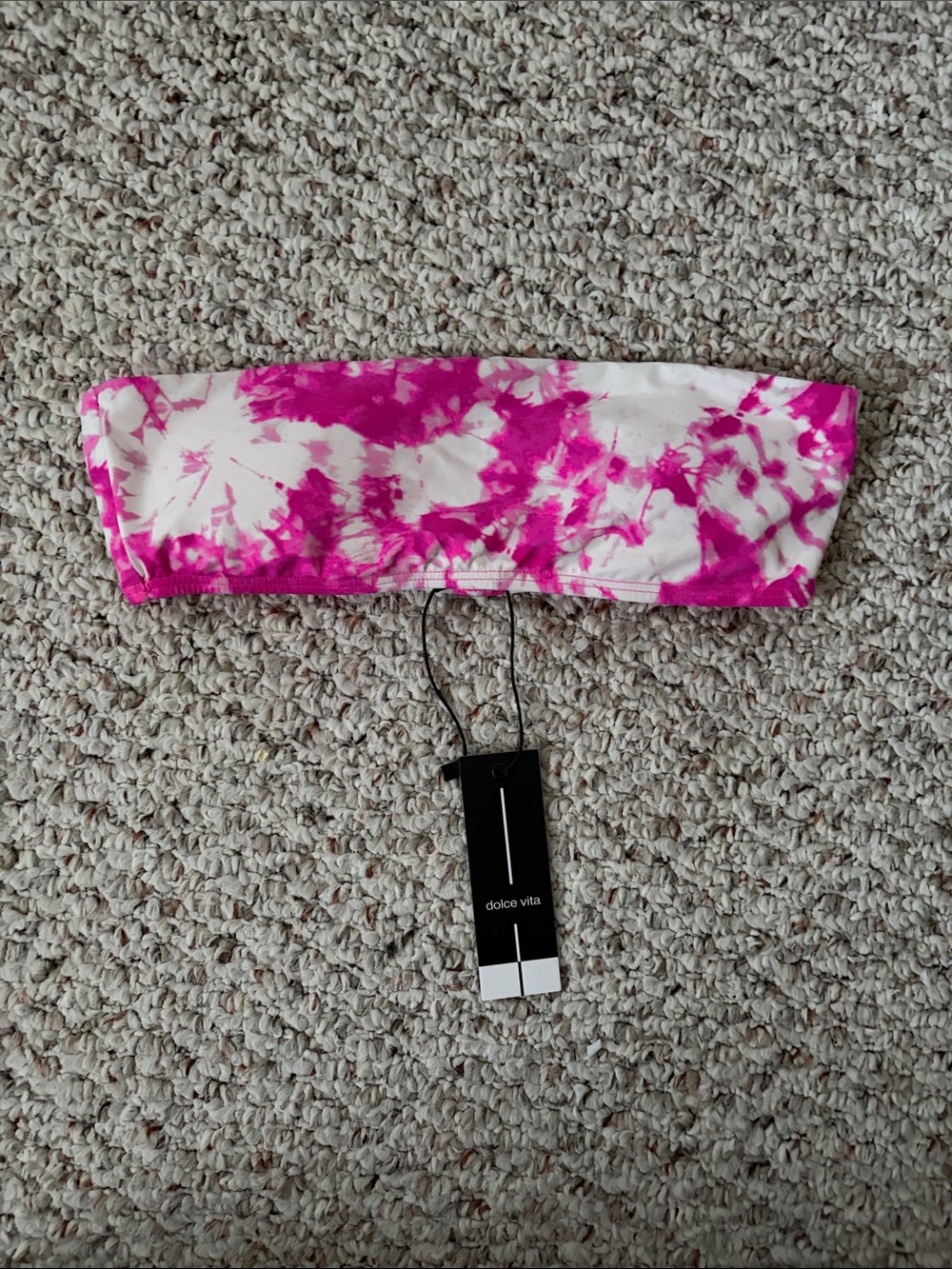 Dolce Vita Hot Pink & White Tie-Dye Strapless Bikini Top